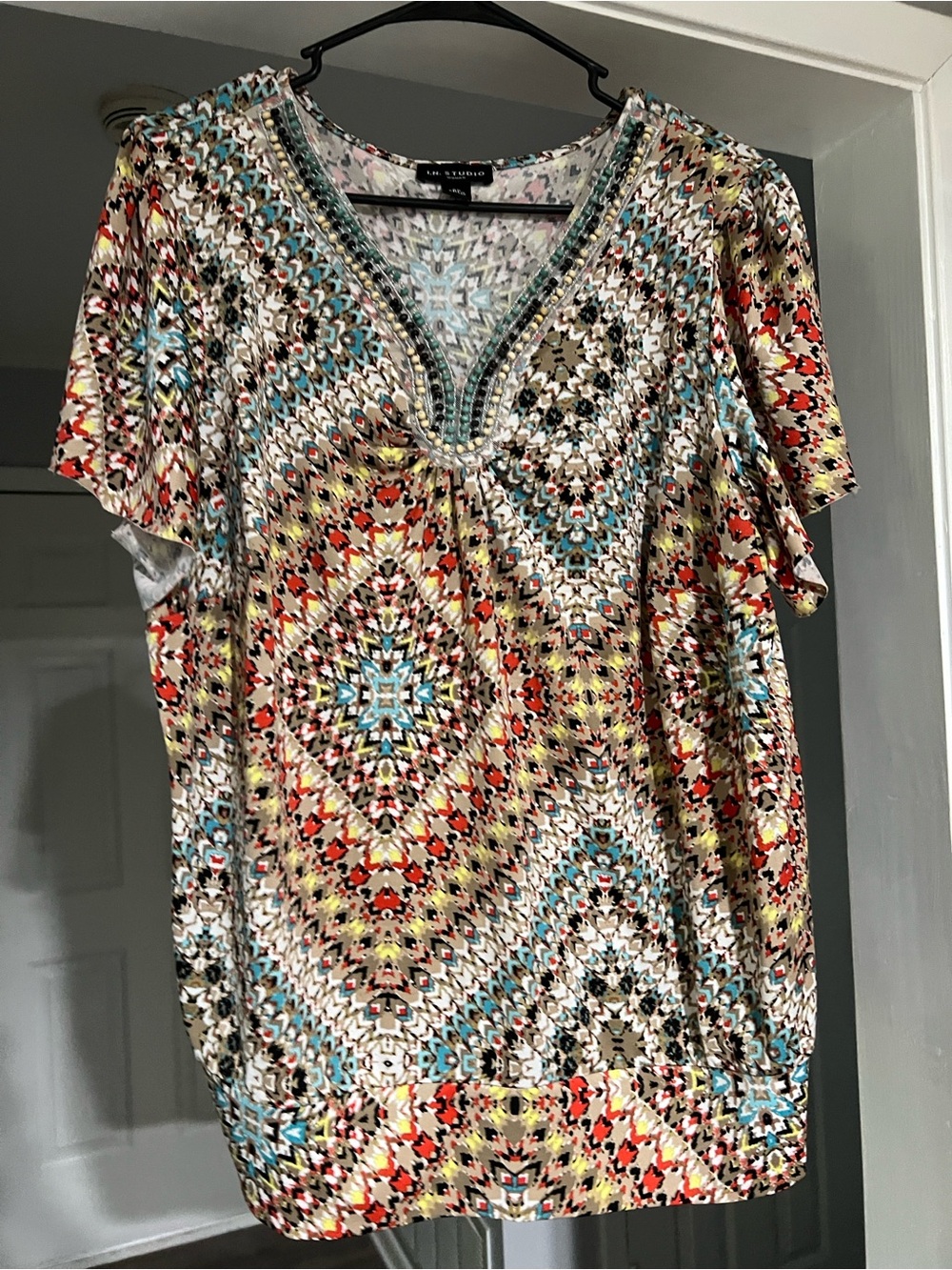 I.N. Studio Multicolor V-Neck Geometric Print Tunic